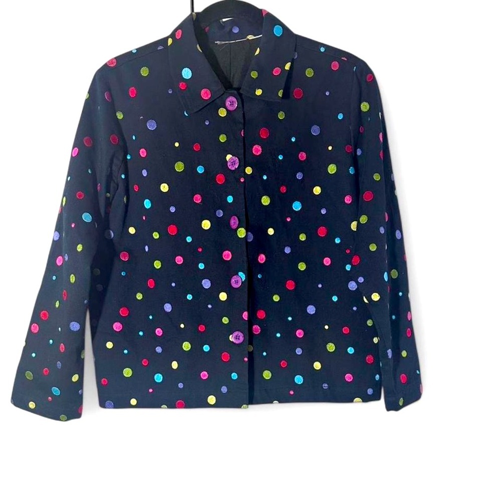 Vintage Embroidered colorful polka dot button down jacket/blazer 100%cotton M